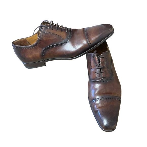 Magnanni Segovia Shoes Mens 13 Brown Cap Toe Leather Oxfords Burnish Cognac $495